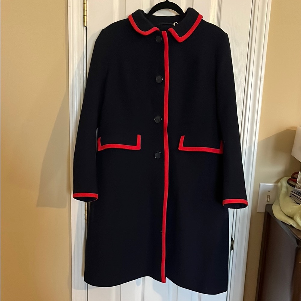 Elegant Boden Navy Coat with Red Trim
